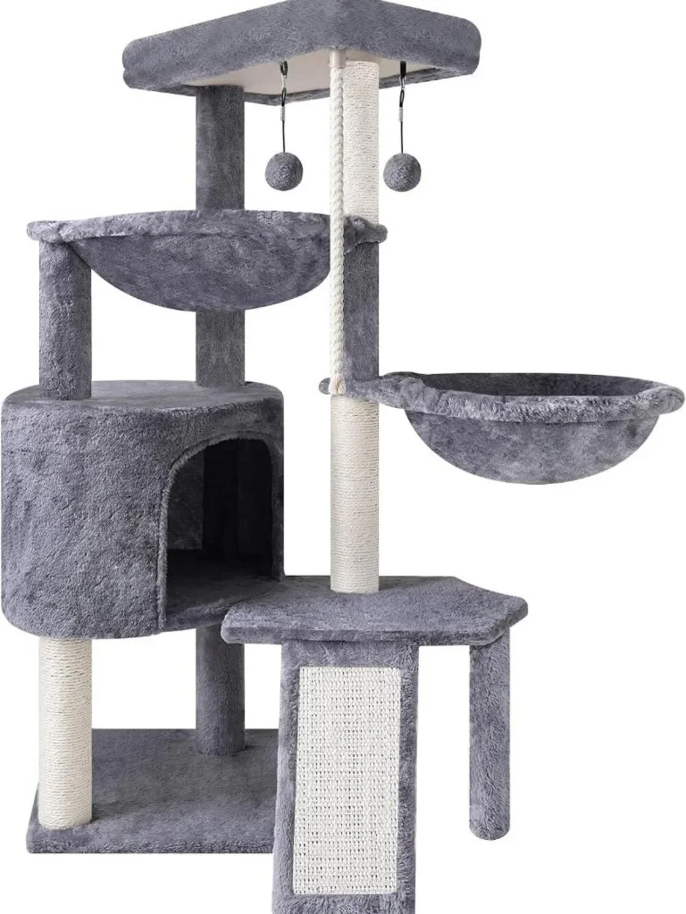 Cozy Three-Tier Cat Tree with Condo & Dual Hammocks - Stylish Grey Design